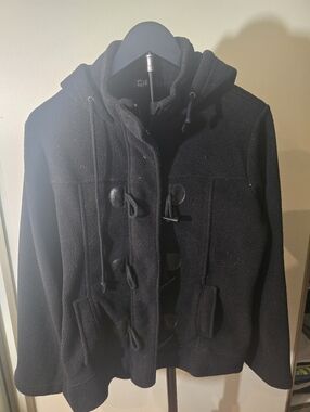 Women's Black Hooded Toggle Jacket